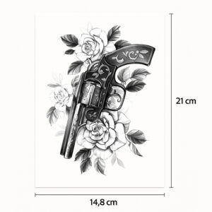 Half tattoo sleeve gun and roses