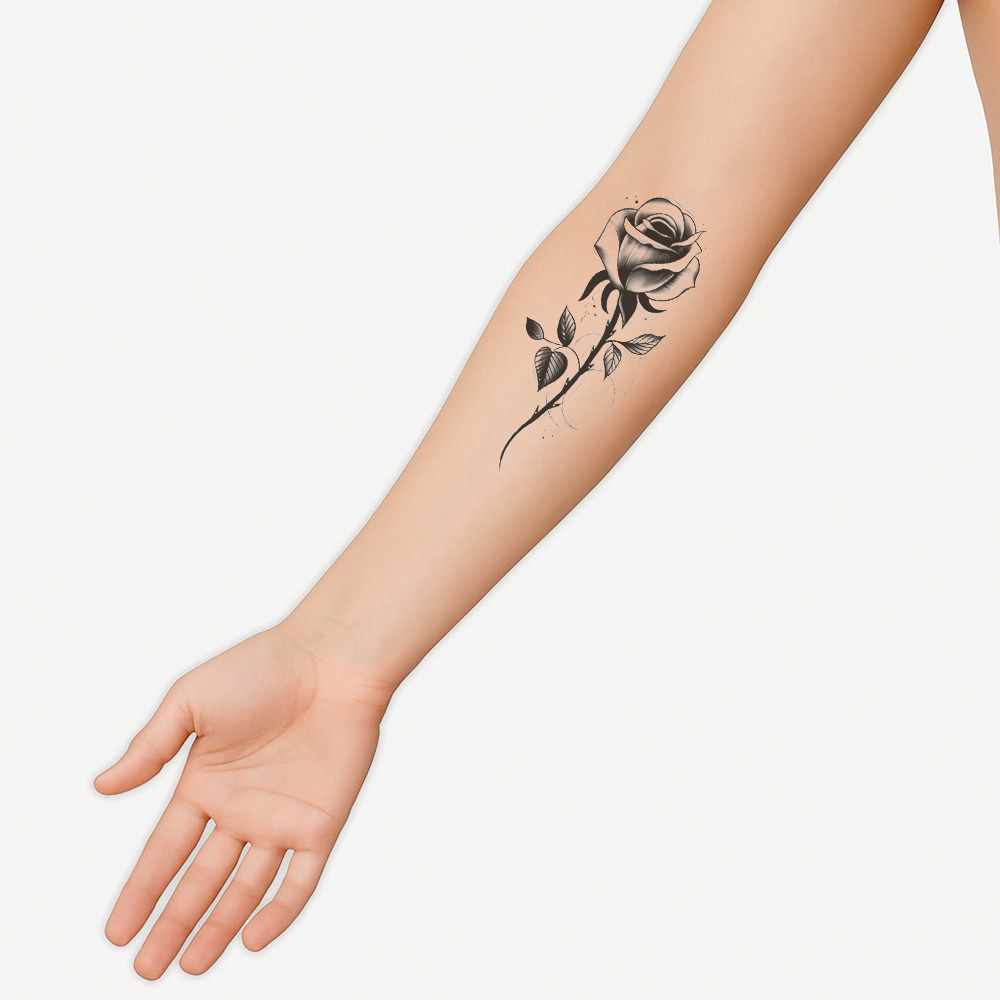 Half tattoo sleeve black perfect rose - Afbeelding 2